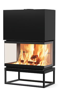 EDILKAMIN SIDE 3 TRIFACIAL N de 12 Kw tiro natural Interior de refractario Puerta guillotina con cristal en 3 piezas  Completado con: 2 salidas aire caliente.  Salida humos hembra Ø 25 cm.