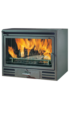 EDILKAMIN RIGA 54 Cristal plano 10,5 Kw.ventilación forzada.Insertable de leña con frontal de acero e interior en fundición, puerta con perfil de acero pintado negro