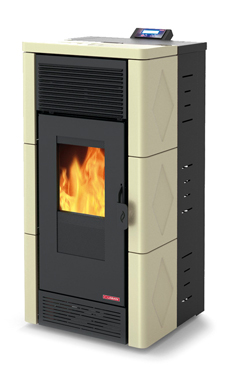 LASIAN STROMBOLI de  3,8 a 12 Kw. calentamiento mediante aire de 12 KW de potencia térmica máxima. Capacidad de calentamiento de 200 m3 (modelos en burdeos y beige)  con mando a distancia.