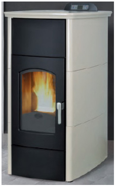 GREENHEISS TINA PRESTIGE de 18,5 Kw.  Recubrimiento cerámico antirrefrectario. Acabados marron ,marfil  y rojo burdeos Depósito de pellet de 35 Kg.con programación semanal y mando a distancia.