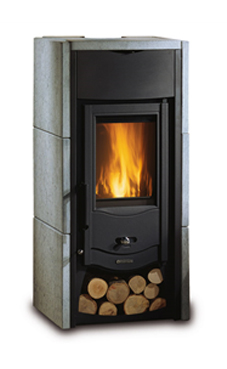 NORDICA-EXTRAFLAME ASIA 6 Kw.(piedra natural) Revestimiento exterior de piedra  Puertas de hierro fundido  Cristal ceramico que resiste hasta 750°