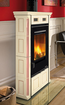 NORDICA-EXTRAFLAME DORIS 6 Kw silk vogue amatista Profundidad 30 cmtrs Revestimiento de mayòlica echo y decorado a mano  Cajòn ceniza extraìble  hogar en Ironker  Vidrio ceramica resistente hasta 750°