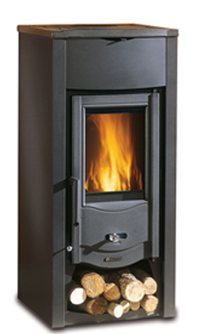 NORDICA-EXTRAFLAME GIORGIA 6 Kw.(negro antracita) Revestimiento exterior de aceroPuertas de hierro fundido Cristal ceramico que resiste hasta 750°