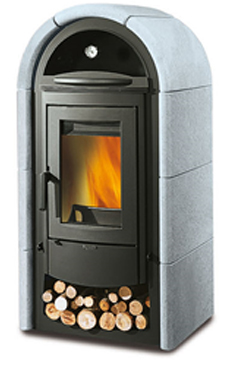 NORDICA-EXTRAFLAME STEFANY CON FORNO 9 Kw.(Piedra natural) Revestimiento exterior de piedra natural Horno esmaltado extraible Cristal ceramico que resiste hasta 750°  Vano portaleña