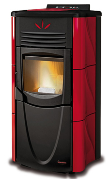 NORDICA-EXTRAFLAME GRAZIOSA LUX PLUS 2,7-7 kW Revestimiento en cerámica. Hogar en fundición extraíble. Cajón extraíble para la ceniza. Vitro cerámico resistente a 750°..  Colores: Pergamino y burdeos.