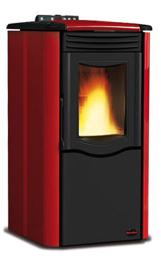 NORDICA-EXTRAFLAME ROSY 2,5-5 kW Revestimiento en acero barnizado y cobertura en mayólica. Hogar en fundición extraíble. Cajón extraíble para la ceniza. Vitro cerámico resistente a 750°. Intercambiador de fundición. Colores: Pergamino, negro antracita y b