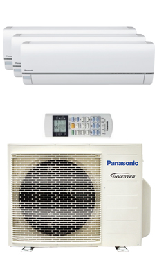 PANASONIC KIT 3E7715-QBE WIFI multi-split Etherea 3x1 Inverter+ Exterior:CU3E18PBE Interiores:2 CS-E7QKEW+CS-E15QKEW blanco con control por teléfono inteligente.