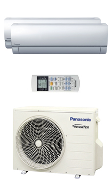 PANASONIC KIT 2XE99-QBE multi-split Etherea 2x1 Inverter+ Exterior:CU2E15PBE Interiores: 2 CS-XE9QKEW plateado.