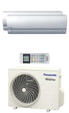 PANASONIC KIT 2XE99-QKE multi-split Etherea 2x1 Inverter+ Exterior:CU2E18PBE Interiores: 2 CS-XE9QKEW plateado.