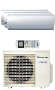 PANASONIC KIT 3XE7712-QBE multi-split Etherea 3x1 Inverter+ Exterior:CU3E18PBE Interiores:2 CS-XE7QKEW+CS-XE12QKEW plateado.