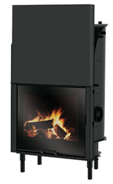 EDILKAMIN H2 OCEANO 15  C/ S de 14,8 Kw.salida humos hembra Ø 18 cm. Con serpentin y válvula de seguridad incorporada. Fuego de acero, plano fuego de fundición y cristal plano, con posibilidad de asador. Chimenea de leña con caldera que envuelve el hogar 