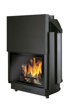 EDILKAMIN ACQUATONDO PLUS 29 / CS de 27 Kw. serpentin y válvula seguridad incorporadas.con cristal vista total, salida humos hembra Ø 25 cm , completado de brasero y posibilidad de asador ,fuego de acero y fundición.Revestimientos:Iron, Mexico, Silver.