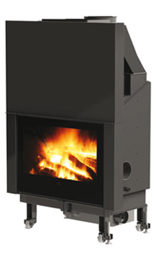 EDILKAMIN AQUAMAXI 28  de 27,8 Kw. con 1 serpentine salida humos hembra Ø 25 cm,  completado de brasero y posibilidad de asador,  fuego de acero y material refractario. kit hidráulico a vaso abierto (2 bombas, válvula de seguridad, intercambiador) con cen