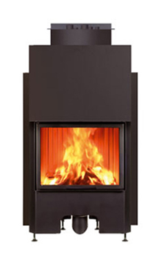 EDILKAMIN THERMOFIRE PUERTA GUILLOTINA / CS de 14,8 Kw.Serpentin y válvula
seguridad incorporadas salida humos hembra Ø 20 cm posterior o superior,  fuego de refractario. Revestimientos: Air, Iron, Mexico, Silver, White.